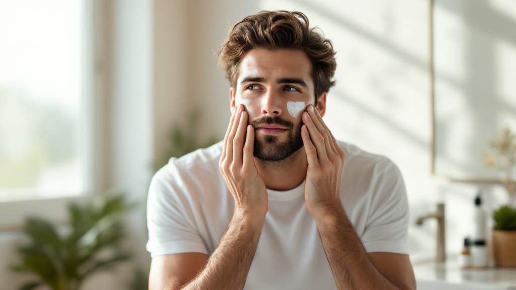 Hombre con protector solar facial hombre 2026:, fotografía editorial masculina