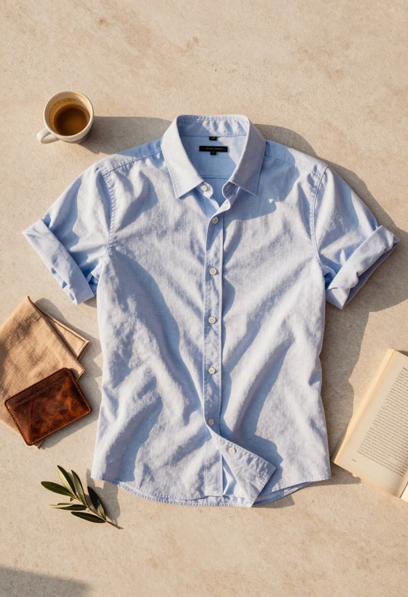 Hombre con camisa manga corta hombre: corte,, fotografía editorial masculina
