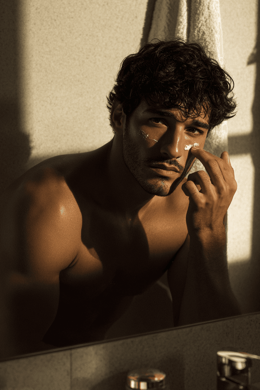 Hombre con contorno de ojos para hombre:, fotografía editorial masculina