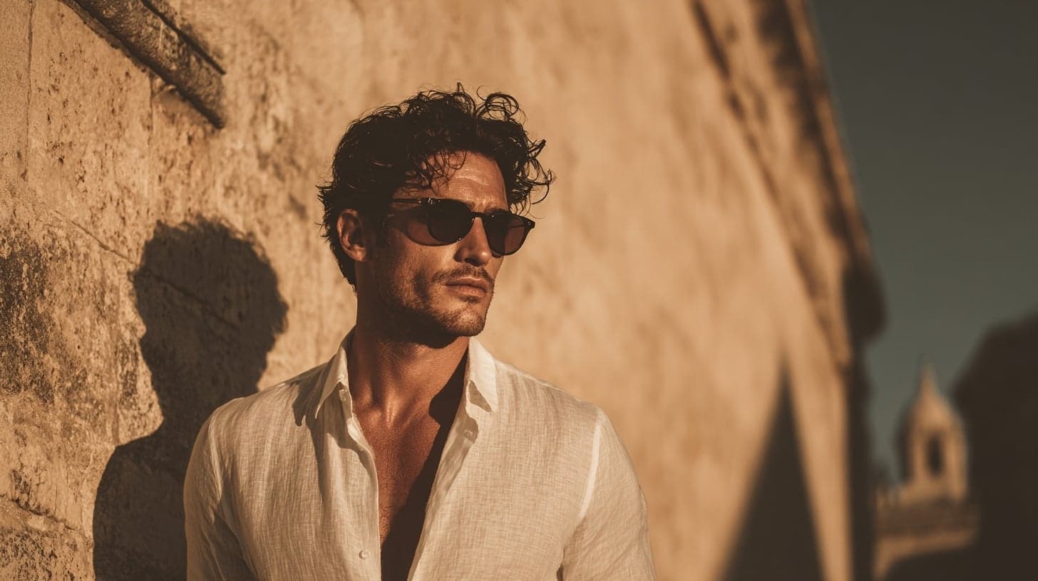 Hombre con gafas de sol hombre 2026:, fotografía editorial masculina
