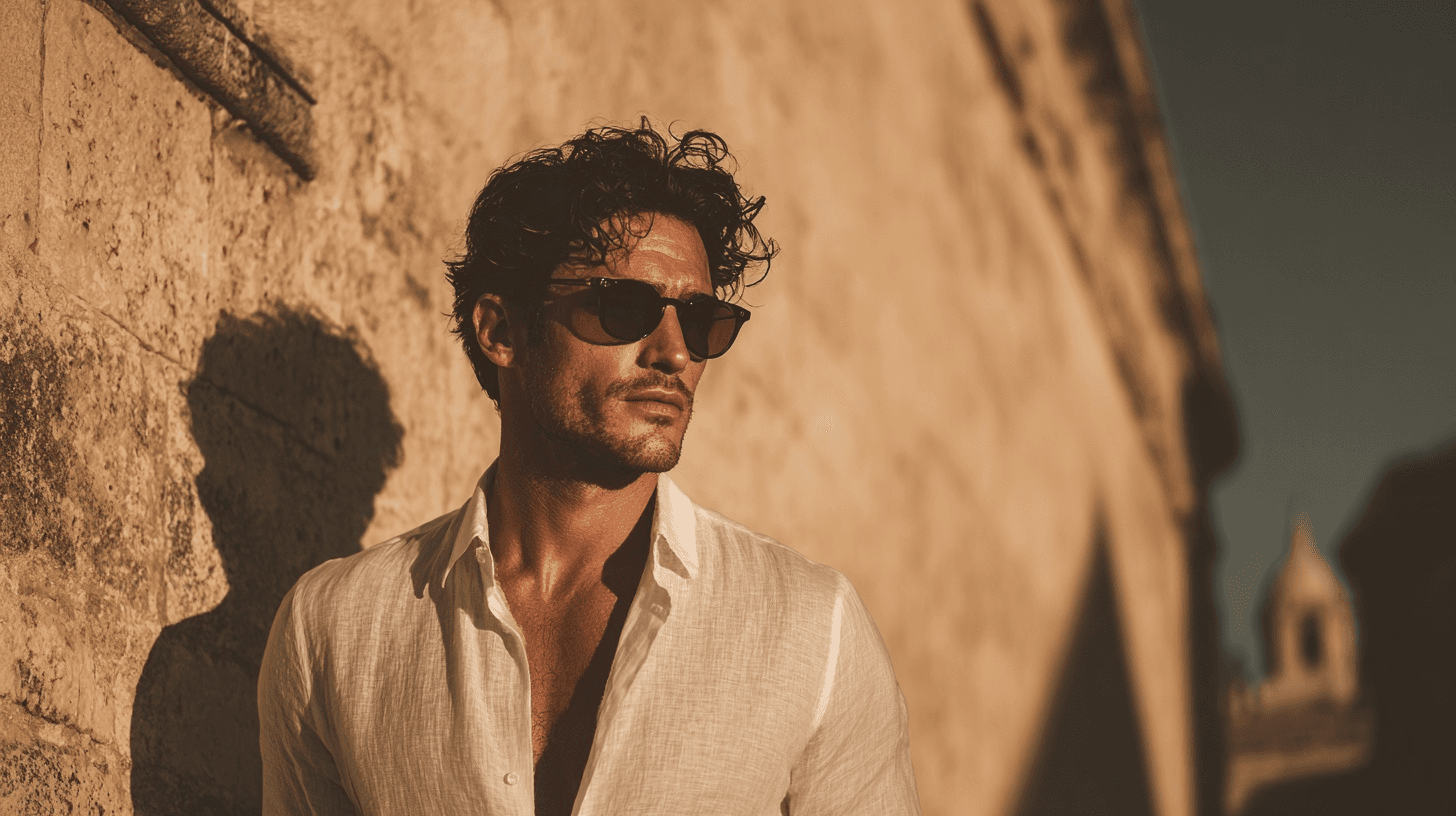 Hombre con gafas de sol hombre 2026:, fotografía editorial masculina