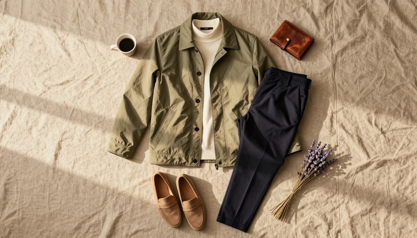 Hombre con outfit entretiempo hombre: looks oficina, fotografía editorial masculina
