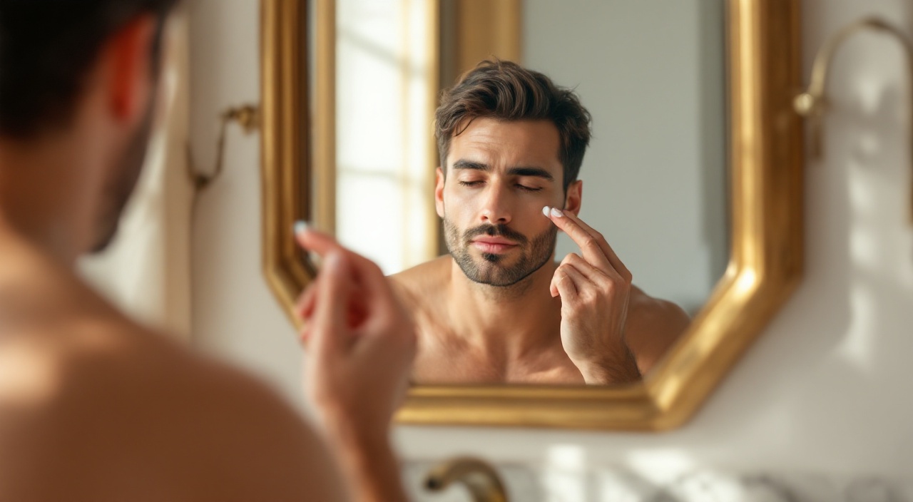 Imagen junto a sección "Cómo usar contorno de ojos hombre: tutorial paso a paso", fotografía editorial masculina