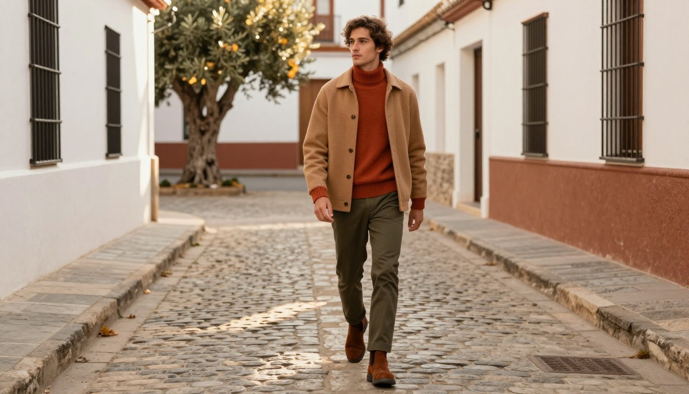 Imagen junto a sección "Los básicos de otoño que lo sueldan todo", fotografía editorial masculina