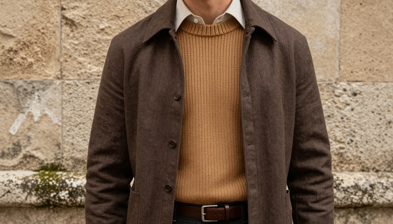 Imagen junto a sección "Look 2: Combinaciones ropa hombre otoño para la oficina", fotografía editorial masculina
