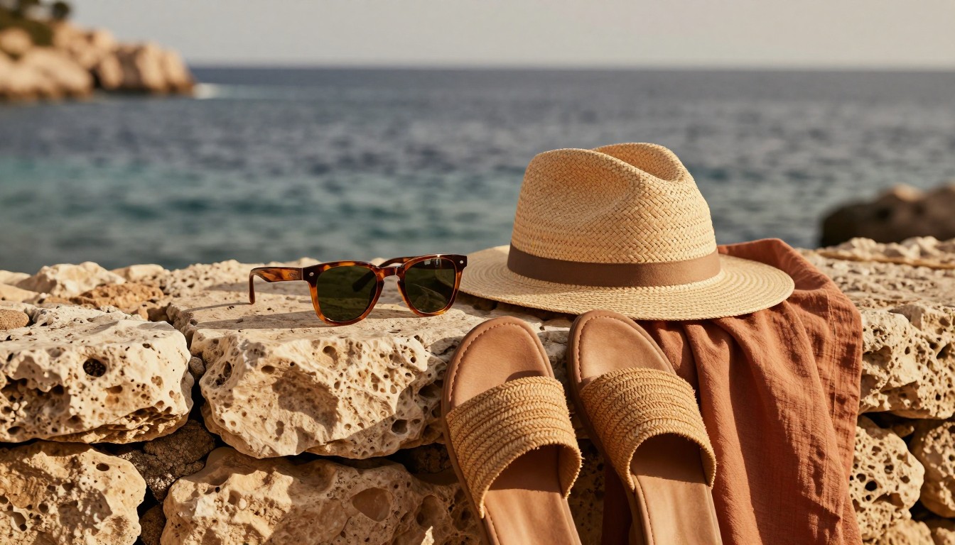 Imagen junto a sección "Qué llevar en la bolsa de playa", fotografía editorial masculina